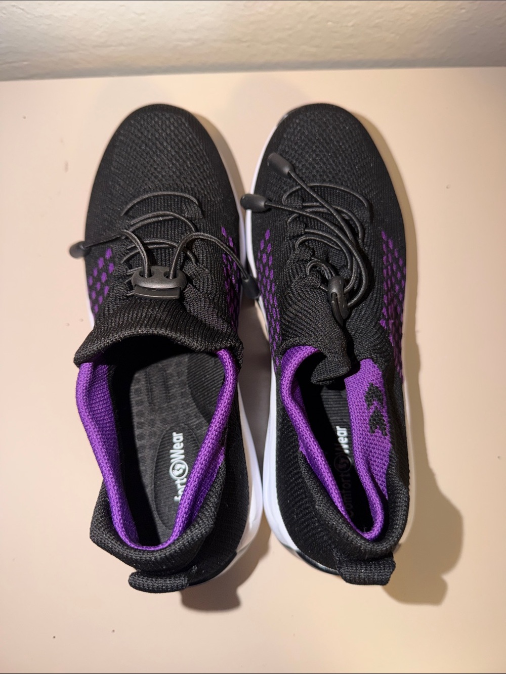 Women's Black Knit Slip-On Athletic Sneakers with Purple Accents